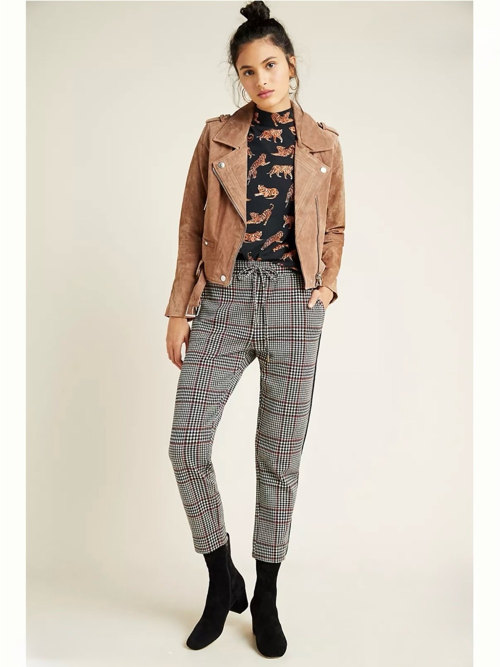 Anthropologie Dickens Houndstooth Plaid Jogger Pants XS Side Stripe